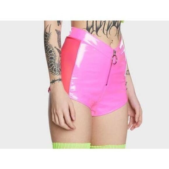 Dolls Kill Club Exx Dark Dimension Vinyl and Mesh Shorts - Picture 2 of 6